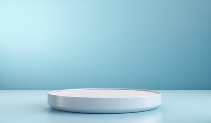 White round podium on light blue background. 3D minimal style. Product display or presentation concept. Design for advertising, banner with copy space, and marketing materials.