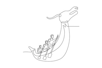 Dragon boat festival participants. Dragon boat festival concept one-line drawing