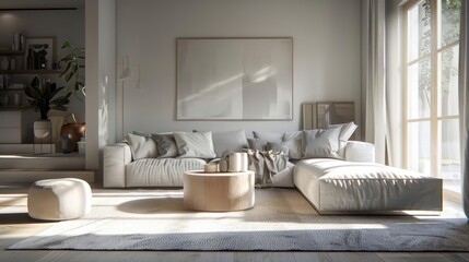 Photorealistic render of a modern living room