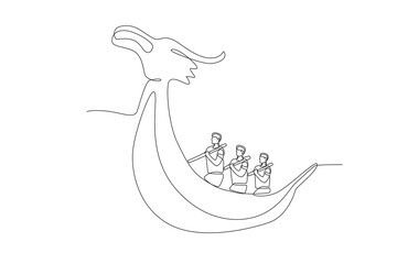 Participants in the dragon boat festival race. Dragon boat festival concept one-line drawing
