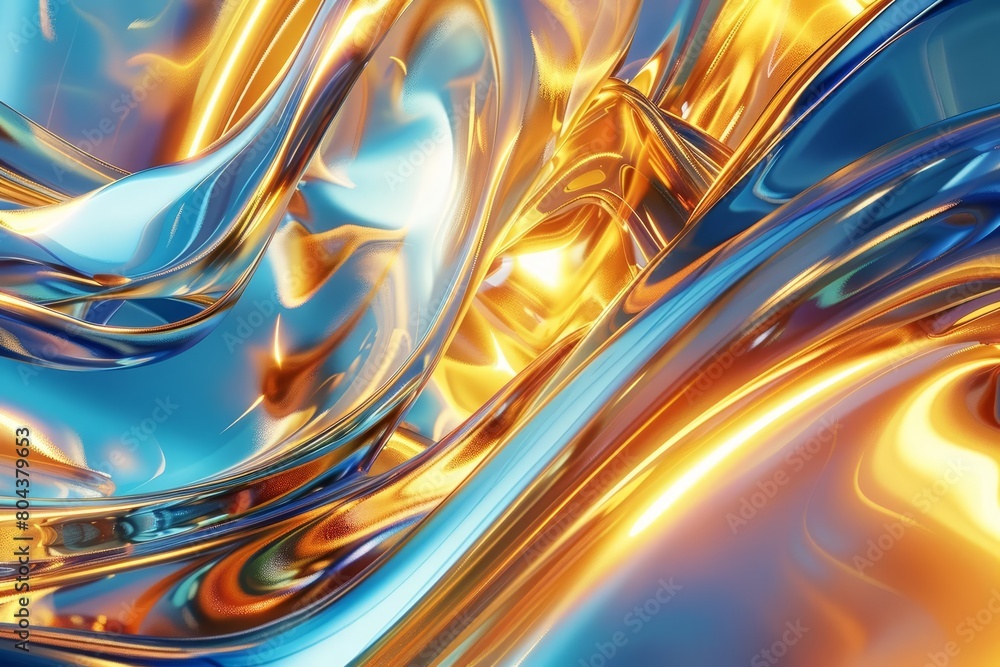 Poster create an abstract painting using blue and orange colors with a hint of yellow. the painting should 
