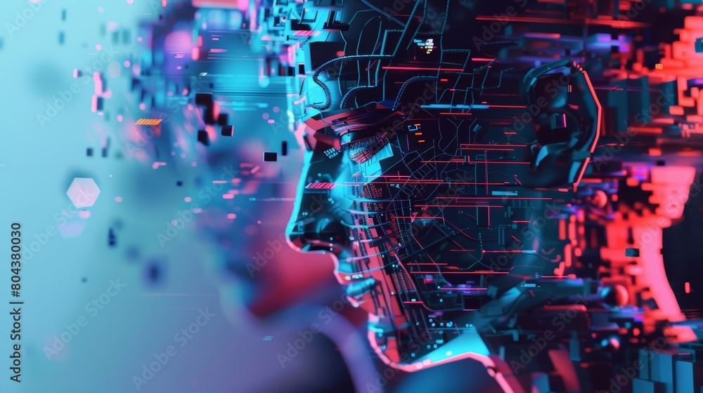 Poster generate a 3d rendering of a circuit board in the shape of a human head