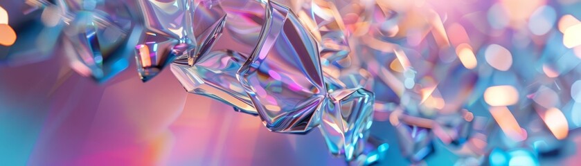 Create an abstract background with a glowing crystal that has a rainbow of colors shining through it