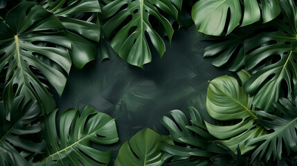 Top view Tropical Leaves banner with copy space