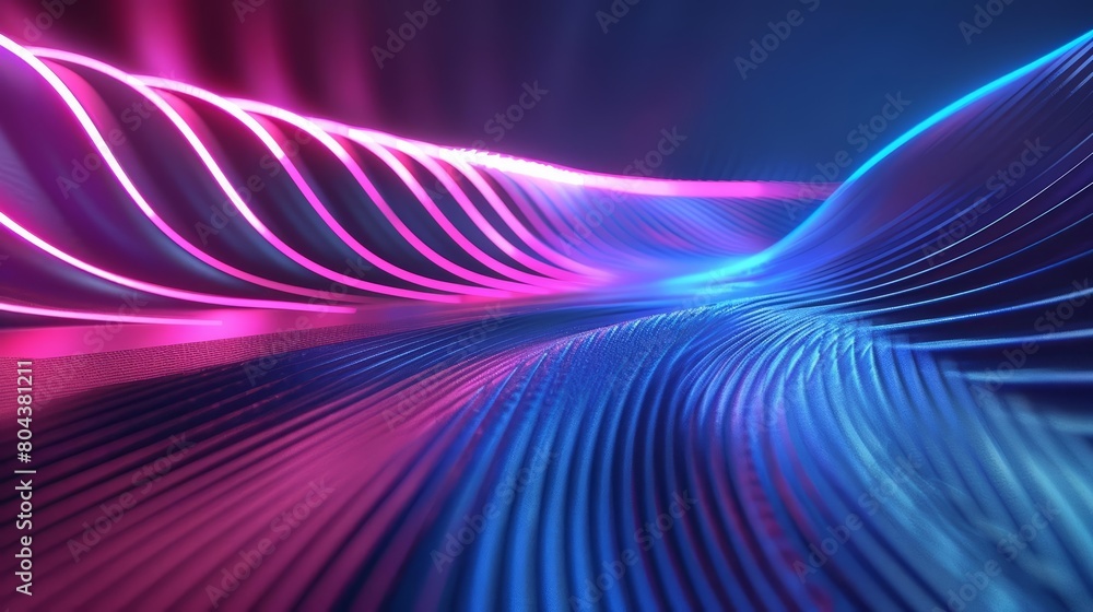 Poster create a 3d rendering of a futuristic landscape with glowing neon lines