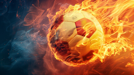 Soccer ball flying on fire