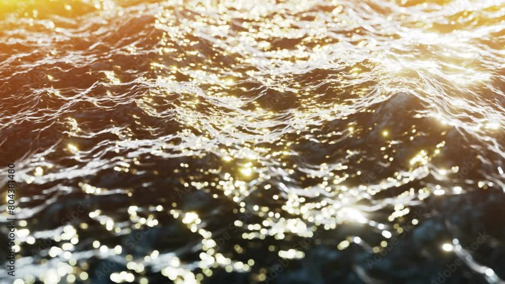 Poster realistic looping 3d animation of the shining slow waving ocean waters at dawn rendered in uhd