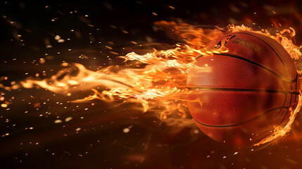 A basketball flying on fire