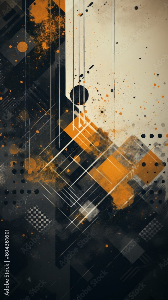Poster abstract background featuring a dynamic interplay of black and yellow squares.