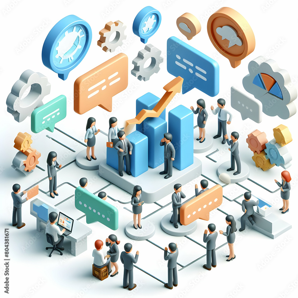 Poster 3d cartoon icon stimulating idea exchange and creativity in team settings with business activity and