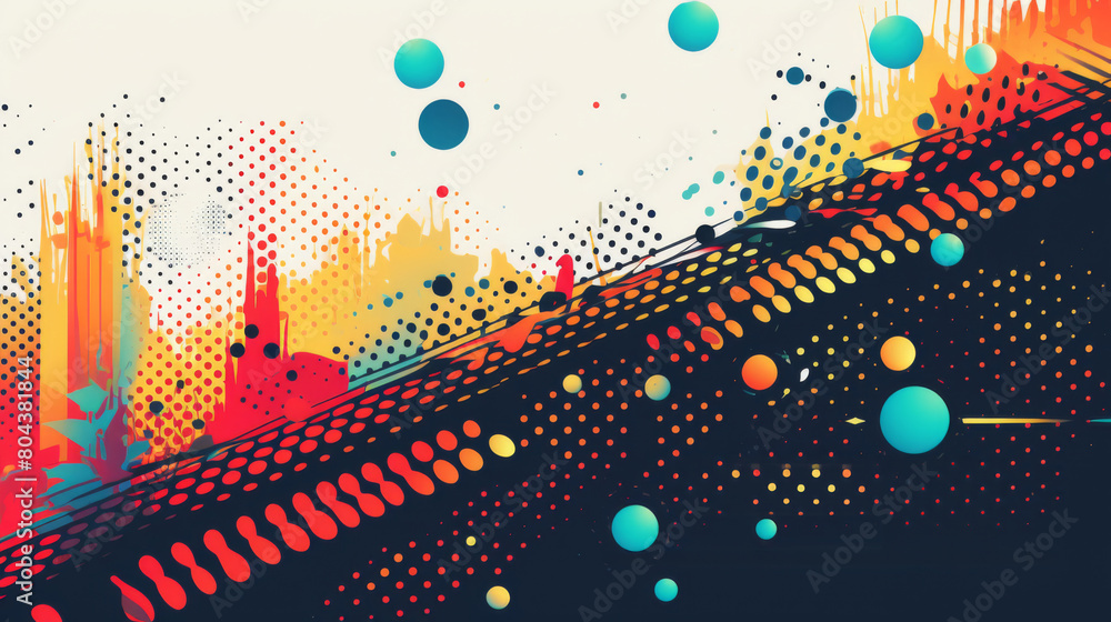 Poster colorful dots and lines swirl in an abstract display of creativity and movement.