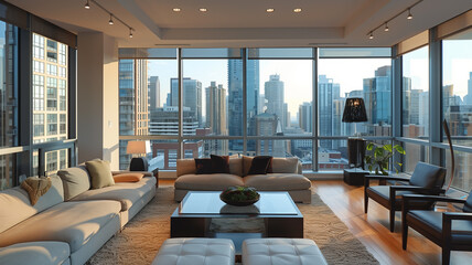 Photograph of a modern apartment living room, with stylish furniture - Powered by Adobe