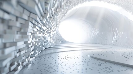 Design a futuristic sci-fi tunnel with glowing white light at the end