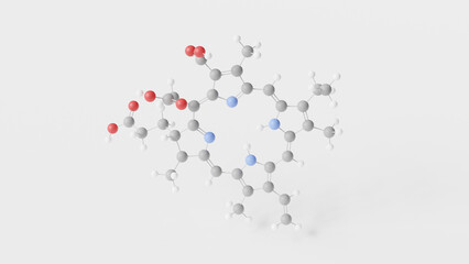 chlorophyllin molecule 3d, molecular structure, ball and stick model, structural chemical formula food additive e141