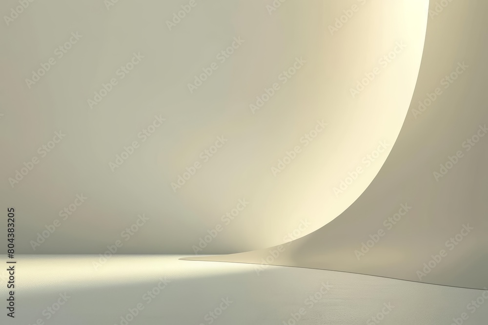 Poster an elegant and minimal 3d rendering of a curved wall with a soft gradient of light and shadow.