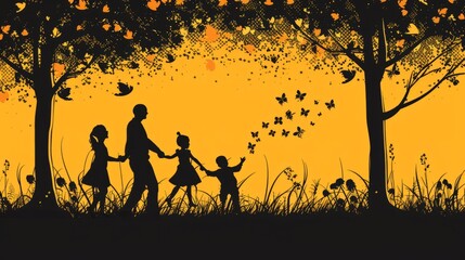 silhouette of a happy family with children. international day of families