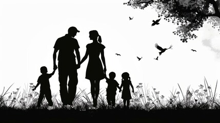 silhouette of a happy family with children. international day of families