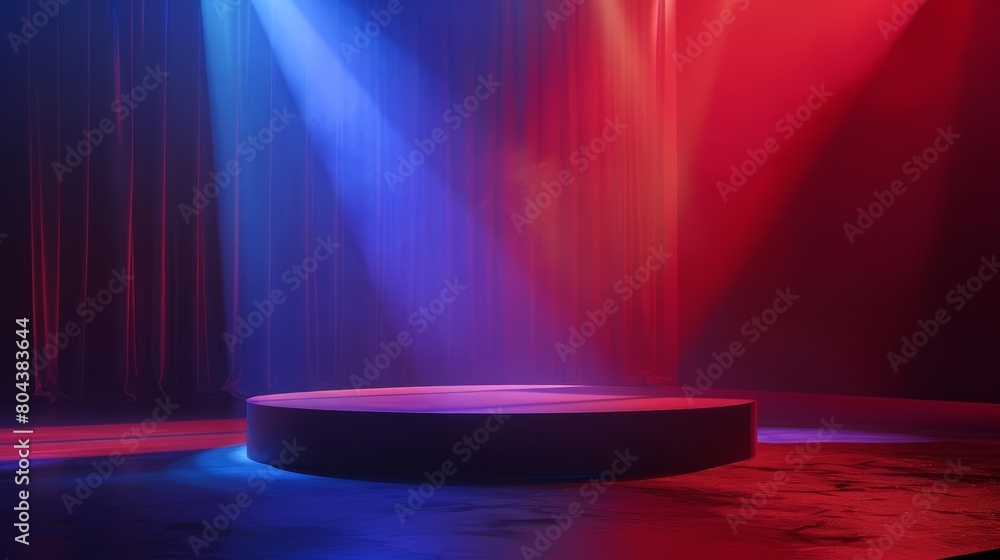 Poster create a 3d rendering of an empty stage with a spotlight