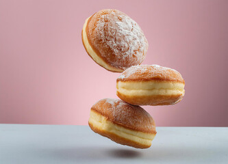 Levitating donuts on a pink background