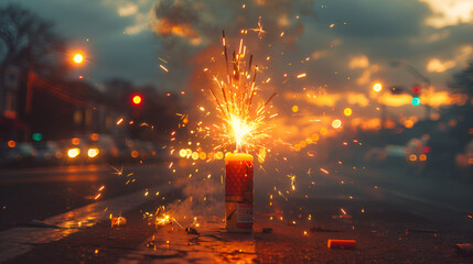 A firework explosion in the dark with the word fireworks on the bottom,
Fourth of July Sparkler Pyrotechnics

