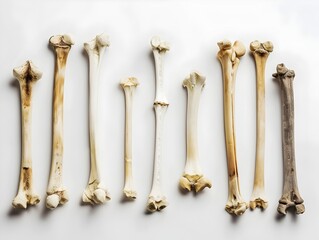 Assortment of human bone joints on a plain white background,showcasing the intricate anatomical structure and function of the skeletal system for