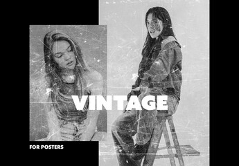Vintage Grunge Poster Photo Effect Mockup With Generative AI - obrazy, fototapety, plakaty