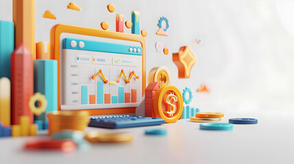 Colorful Cartoon 3D Icon Banner for Online Trading Platforms - Stock, Forex & Cryptocurrency Exchanges