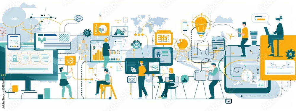 Poster illustration visual representations of data analytics and insights provided