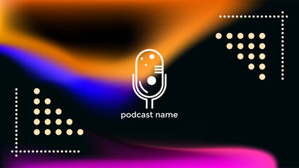 PODCAST GRADIENT MESH  BLUE ORANGE PURPLE COLORFUL DARK BACKGROUND WITH SHAPES SIMPLE TEMPLATE DESIGN VECTOR. GOOD FOR COVER DESIGN, BANNER, WEB,SOCIAL MEDIA