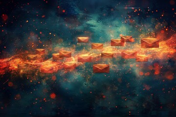 Banner with set of envelopes, email newsletter concept