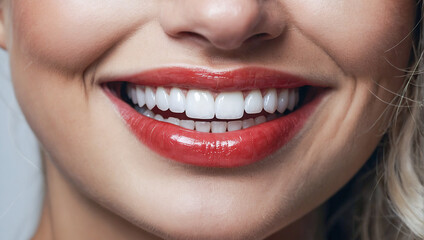 Expert dental care for your health and hygiene. Perfect healthy teeth smile of a young woman. Teeth whitening. Image symbolizes oral care dentistry