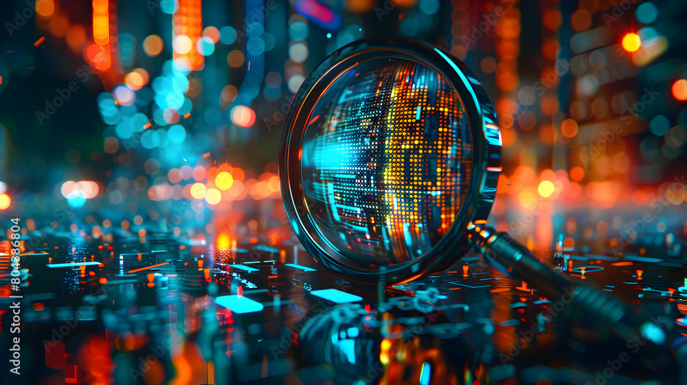 Poster data analysis abstract with magnifying glass in photo realism for data-driven businesses