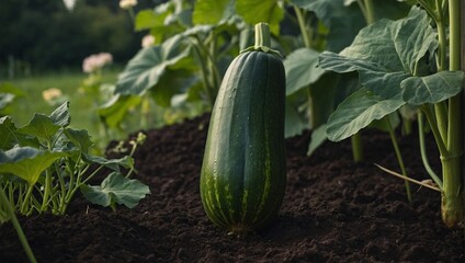 Obraz premium A ripe zucchini in a garden