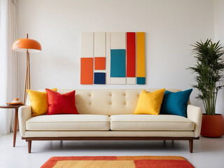 Vibrant Comfort, Mid Century Modern Living Room with Colorful Sofa