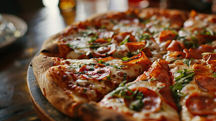 Delicious pizza on table closeup