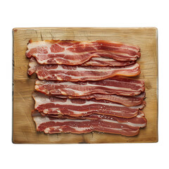 Obraz premium slices of raw bacon on a wooden plate . Clipart PNG image . Transparent background