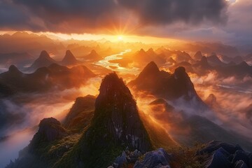 amazing bright sunset inthe mountains
