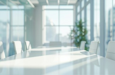 Modern minimalist white conference room. Corporate meeting space concept. Banner with copy space for business center or coworking space