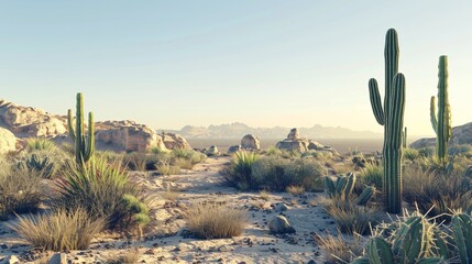 a desert landscape with cactus