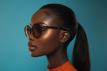 A woman with a sleek and sophisticated ponytail, exuding effortless style and sophistication top view