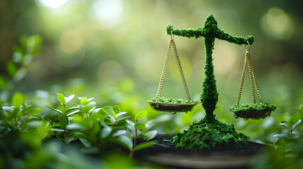 Photo Real Carbon Footprint Counterbalance Concept: Scales Balancing a Carbon Footprint Against Green Initiatives Highlighting the Importance of Carbon Offsetting