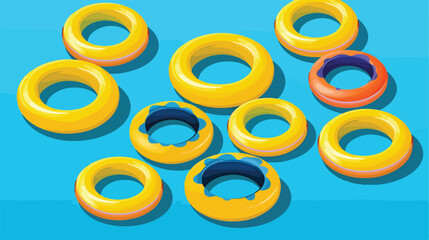 Many inflatable rings on color background 2d flat c
