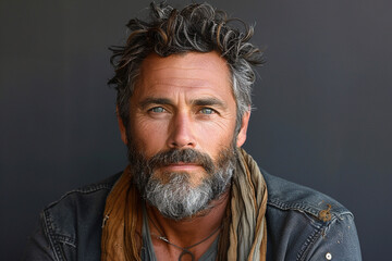 Obraz premium A man with a rugged and outdoorsy beard paired with a minimalist and clean-cut hairstyle, embodying rugged charm and refinement top view