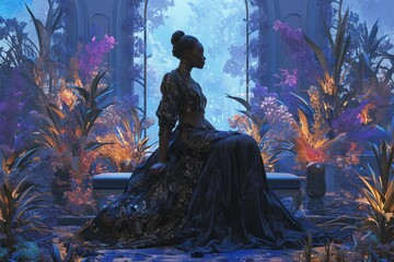 Magical twilight fashion gala, luxurious fabrics in mystical colors, elegant, futureforward designs, set in an opulent, fantastical garden ,ultra HD,digital photography