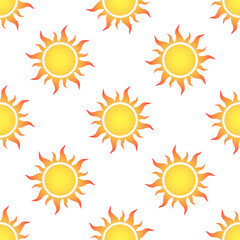 Grudient stylized sun icons on white background. Vector seamless pattern.