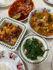 Prawns and green vegetables. Local food known as Pucuk Paku goreng Taucu
