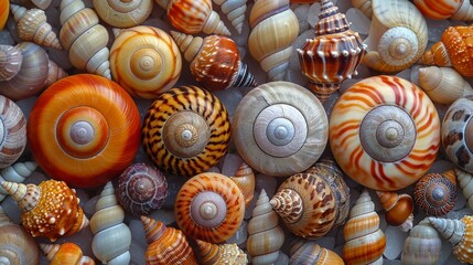 Snails and shells capture the spiral patterns and textures of snail shells, highlighting their glossy surfaces and intricate details AI generated