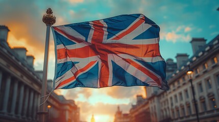 Flag of Great Britan waving in the wind. United Kingdom Flag. Britan flag