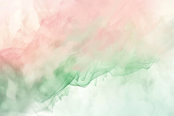 A serene blend of pastel pinks and soft greens flowing gently across the frame in a watercolor-like texture, suggesting the peaceful diffusion of paint in water, with subtle gradients and soft edges.