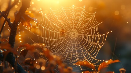 Spider webs showcase the delicate beauty of spider webs, capturing the intricate patterns and dew-covered threads in early morning light AI generated